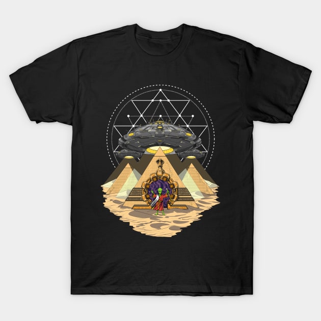 Egyptian Pyramids Alien Abduction T-Shirt by underheaven